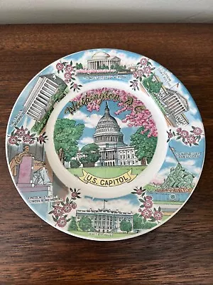 Washington Dc Vintage Souvenir Plate Us Capitol Pink Cherry Blossom Japan Glass • $16.99