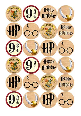 24 Pre-Cut Edible Harry Potter Cupcake Cake Topper Image Icing Birthday Party • $20.45