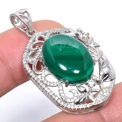 Gift For Her 925 Sterling Silver Natural Malachite Jewelry Green Pendant 1.6  • $16.99