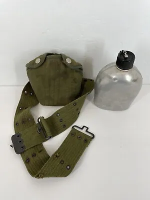 Vintage Metal Military Army Canteen With Belt And Cover Japan Taiwan • $19.99