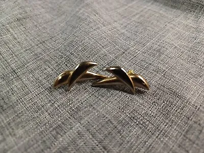 Vintage Gold Tone Oversize Two Dolphin Like Shaped Pierced Earrings • $9