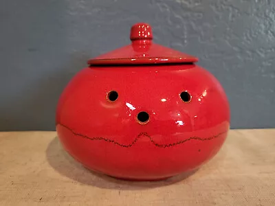 Mamma Ro Vibrant Red Italian Pottery Earthenware Lidded Garlic Keeper Jar Signed • $24.99