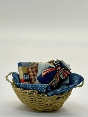 Vtg Miniature Dollhouse OOAK Artisan Patriotic Fabric Basket Diorama 1:12 2126 • $11.99