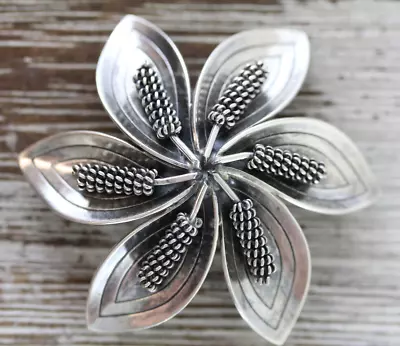 Vintage Denmark Flower Modernist Sterling Silver Brooch 925 Floral Pin • $68