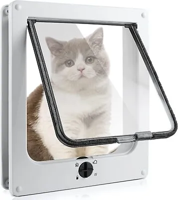 Pet Door Locking Medium Large Dog Cat Flap Magnetic White/Brown Frame 4 Way M-XL • £13.99