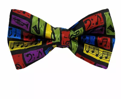 Men's Musical Notes Pre Tied Novelty Bow Tie Red Gold Music Themed Fun Occasions • $14.95