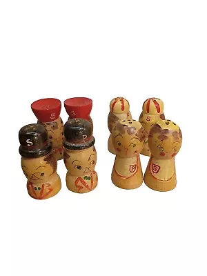 Lot Of 4 Vintage Wooden Salt And Pepper Shakers With Cork Stoppers Cute • $18