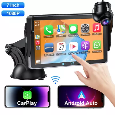 Wireless CarPlay Android Auto 7inch 2.5K Car Portable Touch Screen Radio+Camera • $84.40