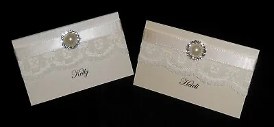 Lace & Pearl Wedding Place Cards / Personalised Name Settings Any Colours • £1.25