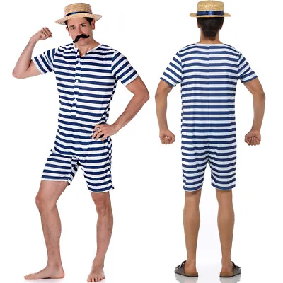 Men Old Time Bathing Suit Victorian With Hat And Moustache Book Week Day Costume • £21.99