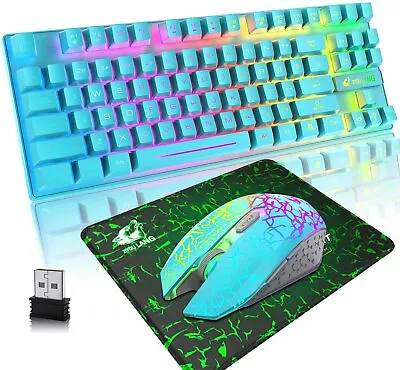 $51.89 • Buy Wireless Gaming Keyboard Mouse And Mat Combo 87 Keys Rainbow Backlit For PC PS4