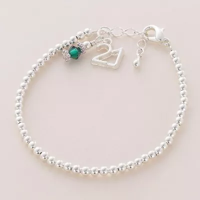 21st Birthday Gift 21 Charm Bracelet With Birthstone & Card For Sister Mum Etc • £10.99