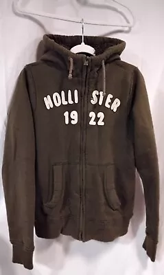 Holister Brown Sweatshirt Jacket Faux Fur Lined  Full Zip Hoodie Unisex Sz S • $41.99