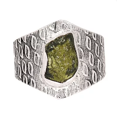 Natural Genuine Czech Moldavite 925 Sterling Silver Ring XS56 S.9 CR41925 • $18.99