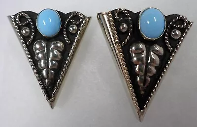 VTG Mexico Alpaca Silver Western Shirt Collar Tips With Blue Cabochon Stones NEW • $64.95