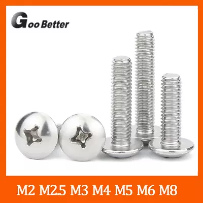 A2 Stainless Steel Phillips Truss Mushroom Large Round Head Screws Bolts M2 - M8 • £1.86