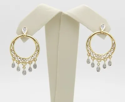 14K Yellow Gold Plated Moissanite Chandelier Dangle Drop Wedding Gypsy Earrings • $152.27