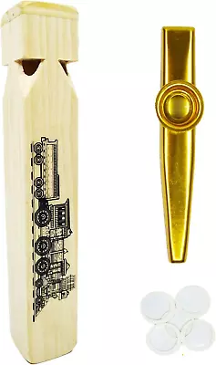 2Pcs-Wooden Train Whistle And Gold Kazoo For Music Instrument Gifts Wood Musical • $16.24