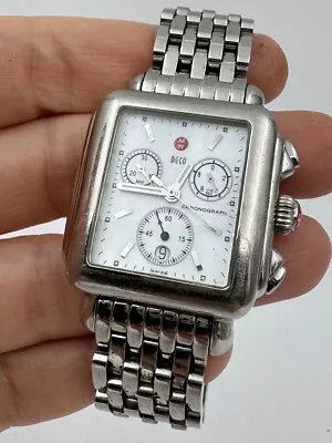 MICHELE Deco Chronograph MOP Mother Of Pearl Steel Bracelet MW06A00 SERVICED • $162.50