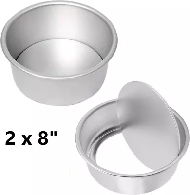 2 X 8  Inch ROUND CAKE TIN MOULD DEEP LOOSE BASE BOTTOM CAKE TINS WEDDING BAKING • £14.99