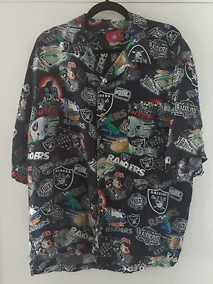 Vintage NFL Oakland Raiders All Over Print Button Up Shirt Size Men's XL • $35.99