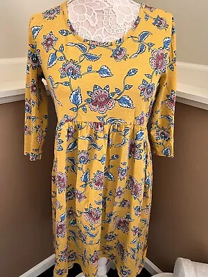 Matilda Jane Clothing Mustard Yellow Floral Place In The Sun A-Line Dress Size M • $18.95