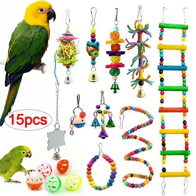 15X Parrot Toys Set Metal Rope Small Ladder Stand Budgie Cockatiel Cage Bird Toy • £10.99