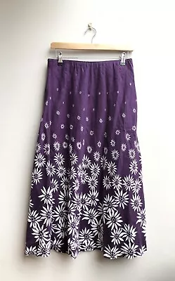 Laura Ashley Floral Linen Midi Skirt 14 Flared Boho Purple Lagenlook Cottagecore • £20