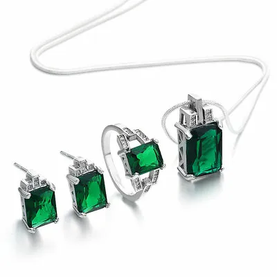 Elegant Colorful 925Silver Zircon Crystal Necklace Earring Ring Jewelry Set Gift • $3.54