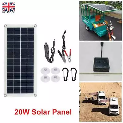 12V 20W Portable Solar Panel Trickle Battery Charger Car Van Boat Caravan Camper • £17.09