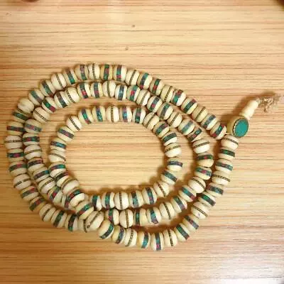 ML006 Tibet Buddhist 10mm Natural Yak Bone Beads 108 Mala Prayer Necklace Rosary • $14.99