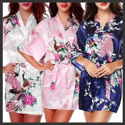 $12.79 • Buy WA_002 FLORAL SATIN ROBE Kimono Dressing Gown Wedding Bride Bridesmaid Party
