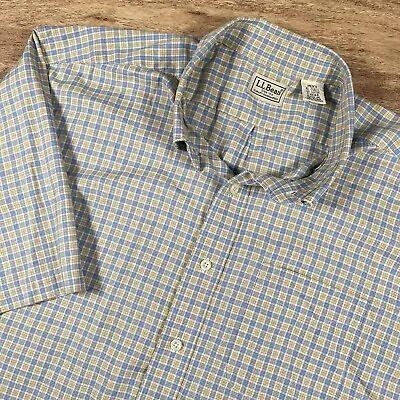 L.L. Bean Men's XLT Tall Check Plaid Blue Yellow SS Button Down Easter Shirt • $14.95