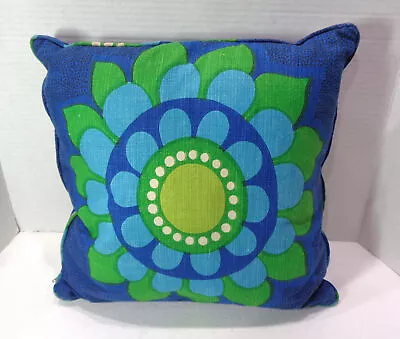 MCM 14  X 14  Laurids Longborg Marimekko Style Blue Green Flower Throw Pillow • $67.50