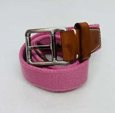 LACOSTE Women’s Canvas Leather Belt Sz 38 Pink Golf Casual Decor 32 • £25.13