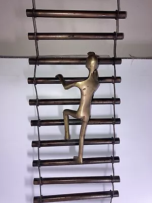 Brass Metal Wall Sculpture Stunning 38” High Human Climbing Ladder • $90