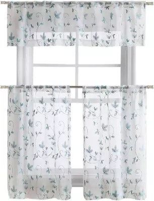 GoodGram Cassandra Floral Embroidered Semi Sheer Kitchen Curtain Tier & Valance • $24.55