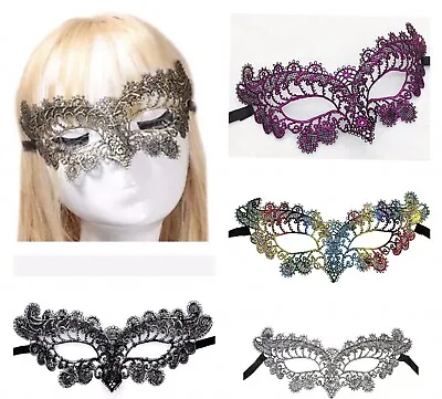 Lace Venetian Floral Eye Mask Black Gold Silver Masquerade Ball Rainbow Pride  • £3.50