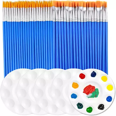 65 Pcs Paint Brush Pallete Set For Kids60Pcs Flat Small Brush + 5 PCS Round Pai • £19.05