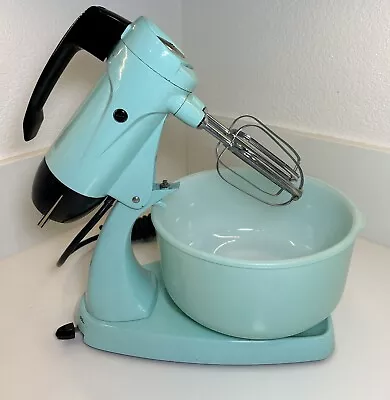 Vintage 1950s Sunbeam Mixmaster Turquoise Blue Stand Mixer With Big Bowl • $249