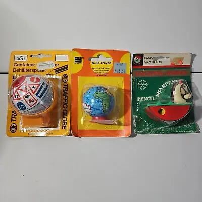 3 Vintage Pencil Sharpeners Sealed NOS Traffic Globe World Globe Rocking Horse • $29.99