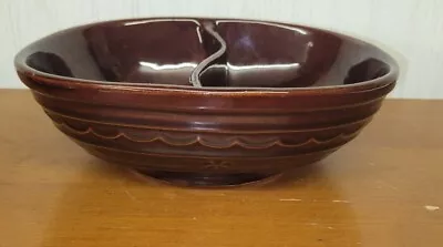 VINTAGE MARCREST Brown Daisy Dot Oven-Proof Stoneware Divided Serving Bowl U.S.A • $14.50