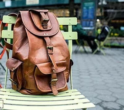 New Vinatge Shoulder Goat Leather BackPack Rucksack Travel Bag For Men's • $84.58