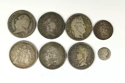 Lot 6 FRANCE 5 FRANCS 90% Silver Coins 1812-1849 Plus Similar 149 Grams • £45