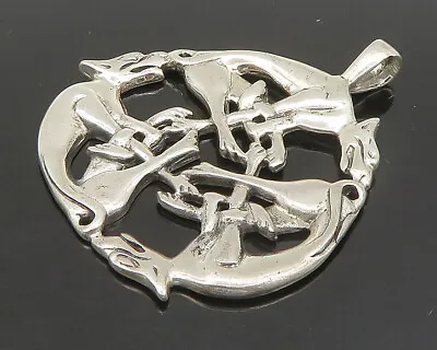 925 Sterling Silver - Vintage Shiny Celtic Knot Wolf Animal Pendant - PT19581 • $88.17