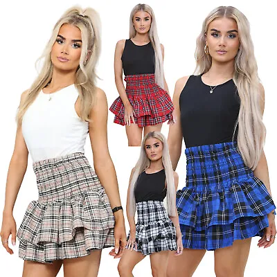 £11.99 • Buy Womens Frill Mini Short Rara Skirt Ladiescheck Dogtooth Gathering Tutu Skirts