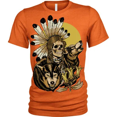 £10.95 • Buy Men's Skull Native American T-Shirt | S To Plus Size | Indian Wolf Headdress 