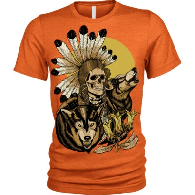 £10.95 • Buy Men's Skull Native American T-Shirt | S To Plus Size | Indian Wolf Headdress 