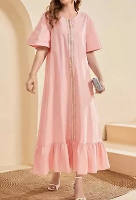 Lace Detail Flutter Sleeve Ruffle Hem Smock Dress Top Ladies Pink Kurti New UK M • £13.99