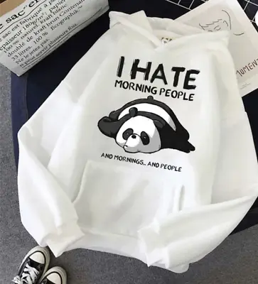 Panda 'I Hate Morning People' Hoodie Fashion Printing Unisex Casual Pullover • £18.99
